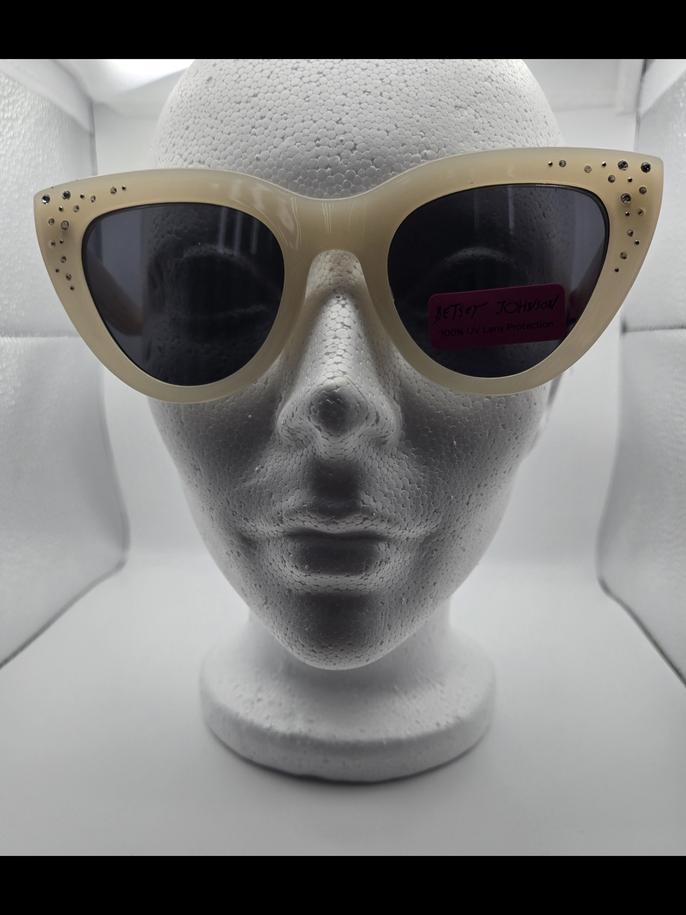 Betsey Johnson Cream Pink Multi Cat Eye Sunglasses with Crystal Accents